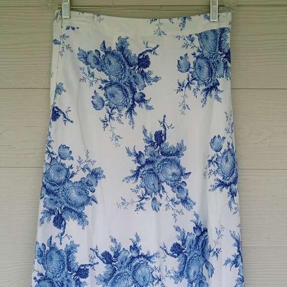 Women's A-Line Linen Rayon Blend Skirt Sz 6 Lined Blue Floral Print Romance - Picture 5 of 7